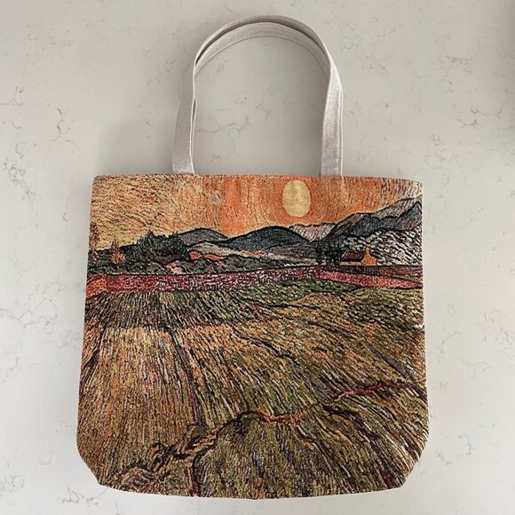 Textured Landscape Print Lined Zip Closure Shopping Utility Tote Bag Multi Color - Picture 9 of 9